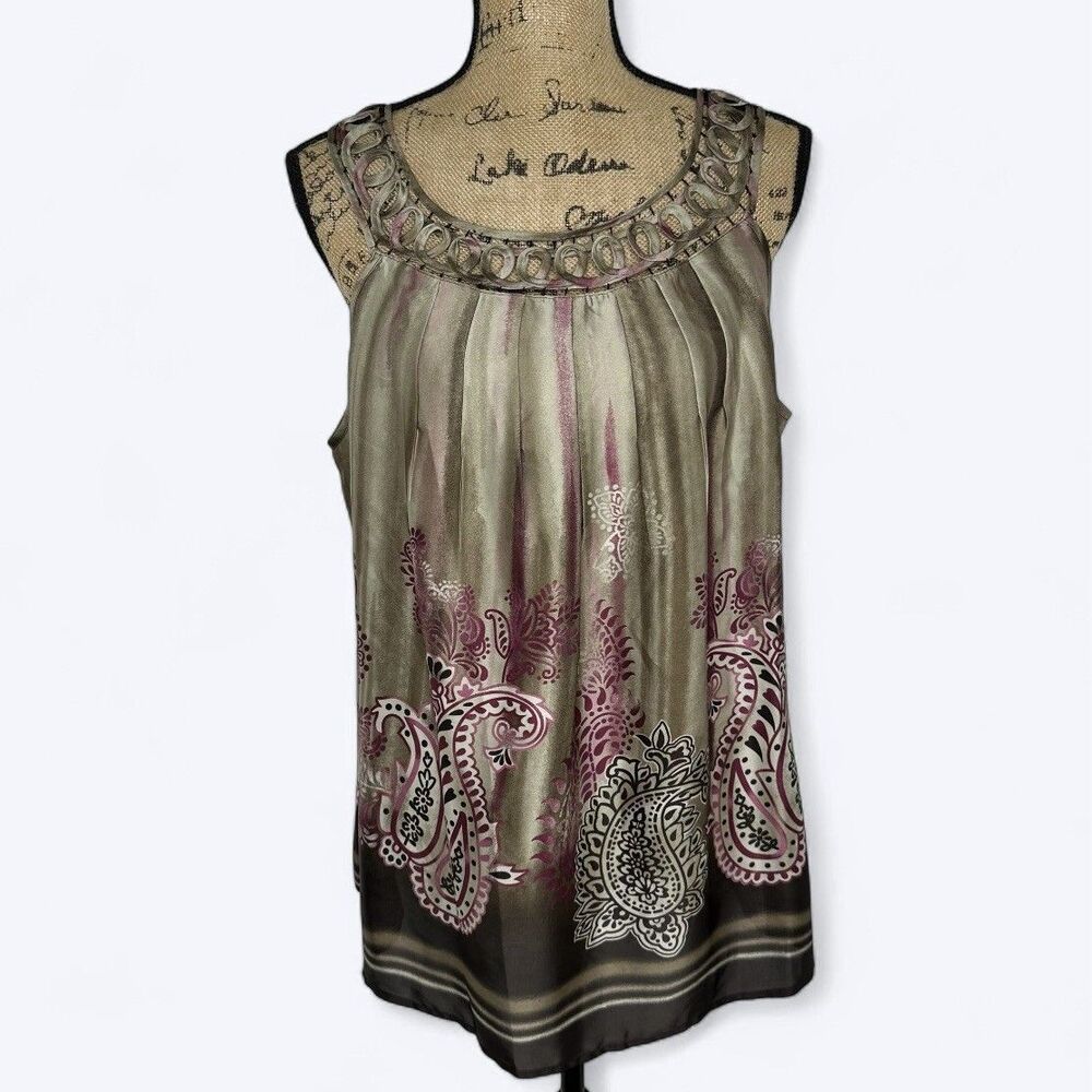New Directions Tank Top Sz L Cut Out Collar Paisley Asian Inspired‎ Flowy Y2K